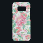 Girly Pink Flowers pattern Monogram 3 Uncommon Samsung Galaxy S8 Case<br><div class="desc">Modern elegant girly pink flowers green leafs seamless pattern with optional monogram.</div>
