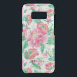 Girly Pink Flowers pattern Monogram 3 Uncommon Samsung Galaxy S8 Case<br><div class="desc">Modern elegant girly pink flowers green leafs seamless pattern with optional monogram.</div>