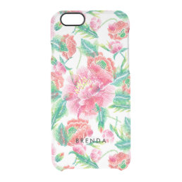 Girly Pink Flowers pattern Monogram 6 Clear iPhone 6/6S Case