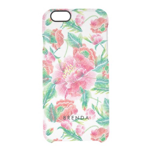 Girly Pink Flowers pattern Monogram 6 Clear iPhone 66S Case