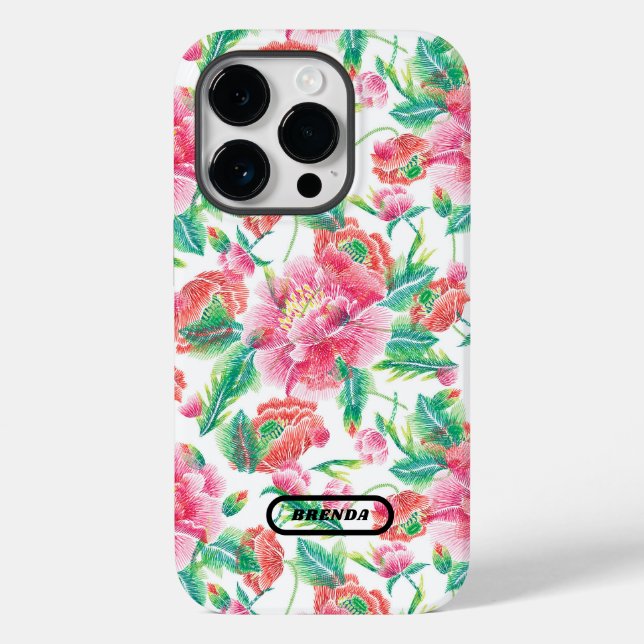 Girly Pink Flowers Pattern Monogram  Case-Mate iPhone Case (Back)