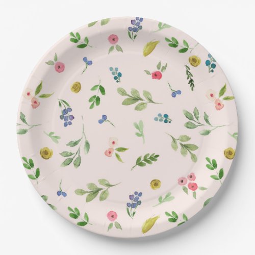 Girly Pink Flowers Pattern Party Paper Plates