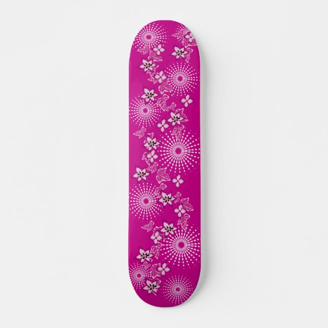 Girly Pink Flowers Skateboard Deck (Front)