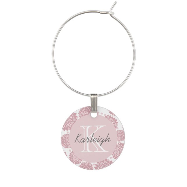 Girly Pink Flowers Wine Glass Charm (Front)