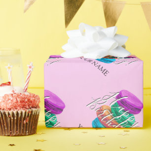 Girly pink French macaron cookies custom Birthday Wrapping Paper