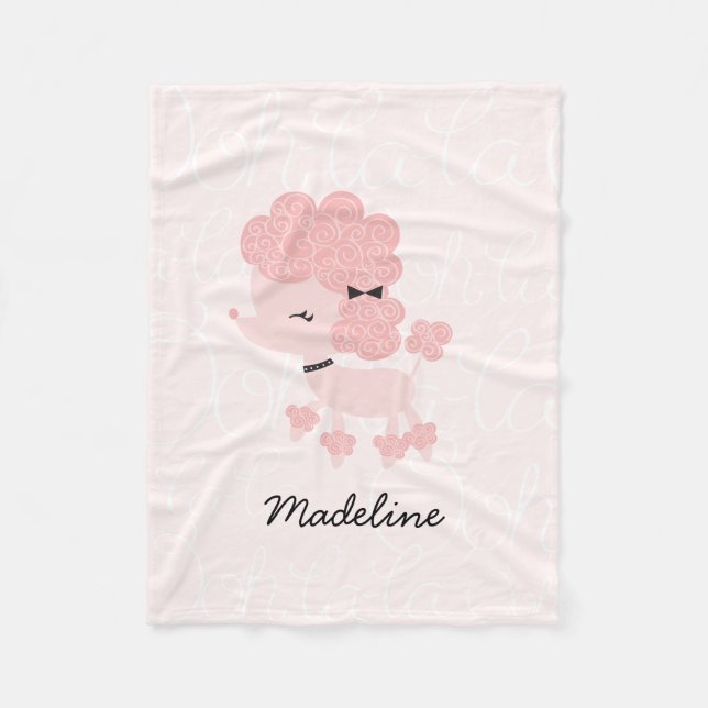 Girly Pink French Poodle Fleece Blanket (Front)