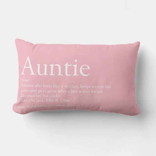 Girly Pink Fun Best Ever Aunt Auntie Definition Lumbar Pillow