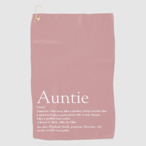 Girly Pink Fun Modern Cool Aunt Auntie Definition Golf Towel