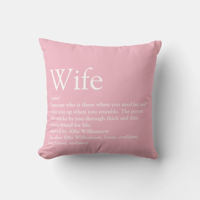 Girly Pink Fun Typographic Modern Wife Definition  Throw Pillow (Front)
