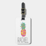 Girly Pink Geometric Triangles Pineapple Monogram Luggage Tag at Zazzle