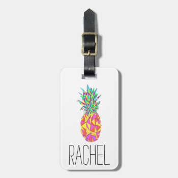 Girly Pink Geometric Triangles Pineapple Monogram Luggage Tag by BlackStrawberry_Co at Zazzle