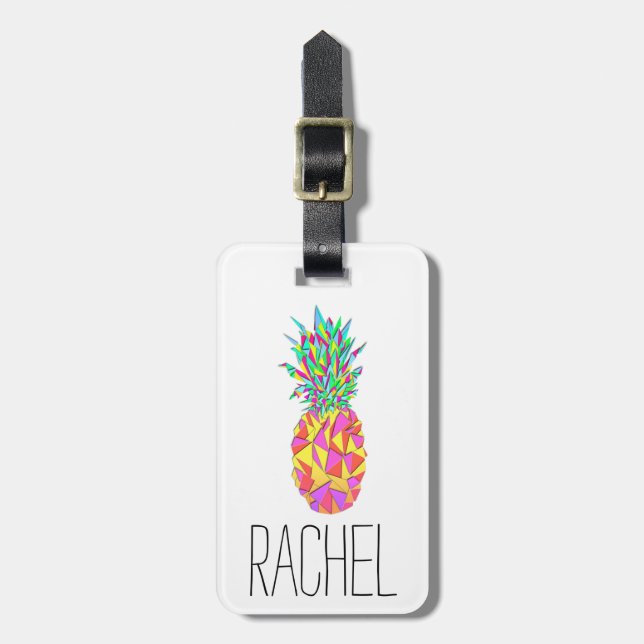Girly Pink Geometric Triangles Pineapple Monogram Luggage Tag (Front Vertical)