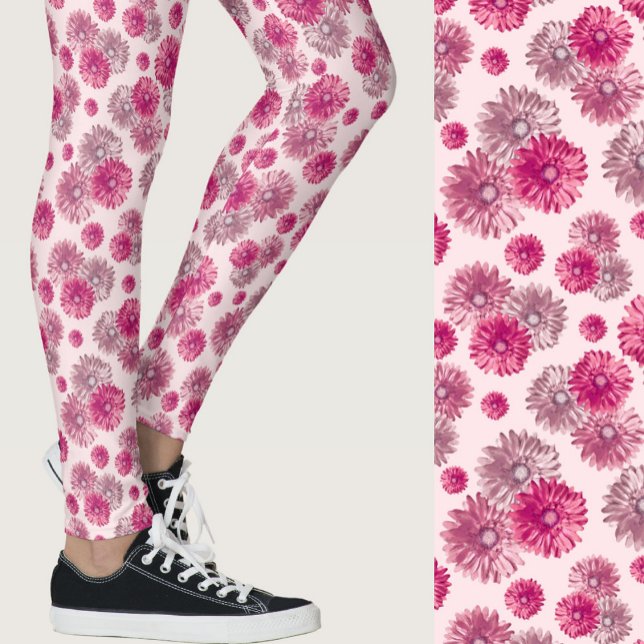 Girly pink gerbera daisy floral Patterned Leggings (Creator Uploaded)