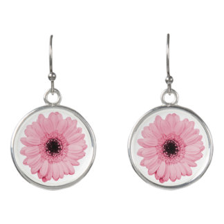 Girly pink gerbera flower elegant drop earrings