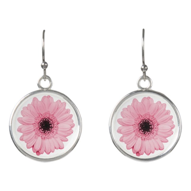 Girly pink gerbera flower elegant drop earrings (Front)
