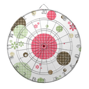 Girly Pink Gingham Pattern Circles Cute Daisies Dart Board