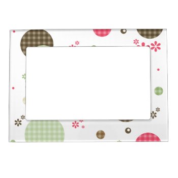 Girly Pink Gingham Pattern Circles Cute Daisies Magnetic Picture Frame by PhotographyTKDesigns at Zazzle