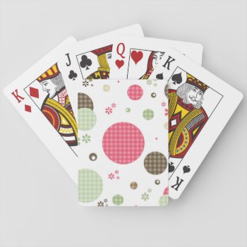 Girly Pink Gingham Pattern Circles Cute Daisies Playing Cards by PhotographyTKDesigns at Zazzle