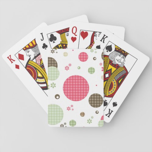 Girly Pink Gingham Pattern Circles Cute Daisies Poker Cards