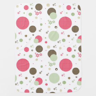 Girly Pink Gingham Pattern Circles Cute Daisies Receiving Blanket