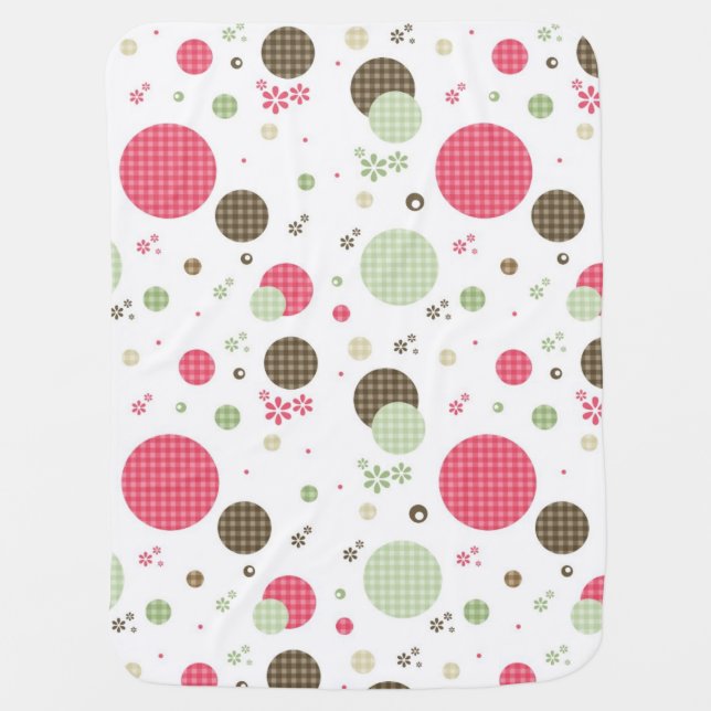 Girly Pink Gingham Pattern Circles Cute Daisies Receiving Blanket (Front)