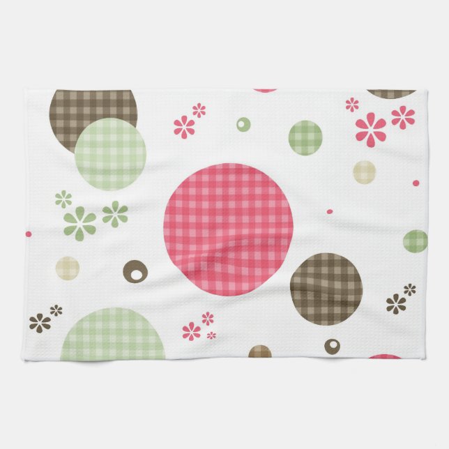 Girly Pink Gingham Pattern Circles Cute Daisies Towel (Horizontal)