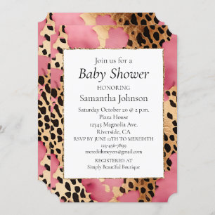 Girly Pink Glam Black Gold Leopard Invitation
