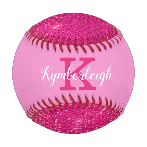 Girly Pink Glam Diamond Sparkle Cool Monogram Name Baseball