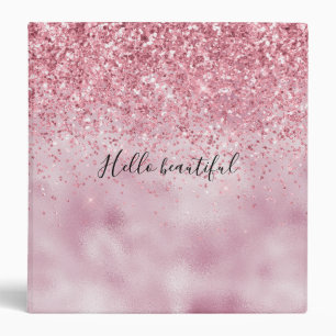 Girly Pink Glam Glitter sparkle 3 Ring Binder