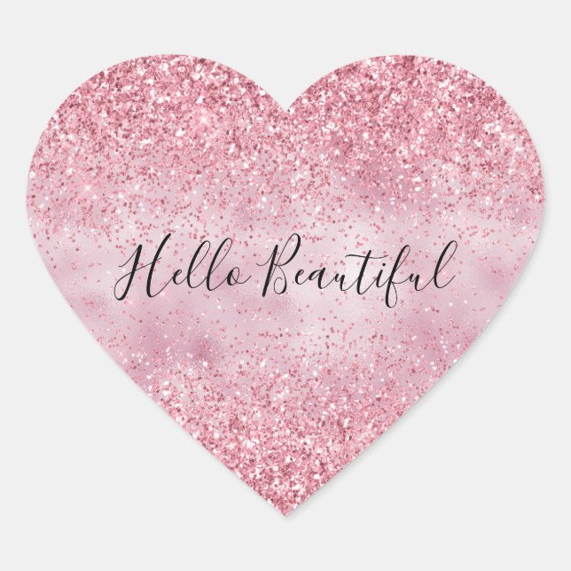 Girly Pink Glam Glitter sparkle Heart Sticker (Front)