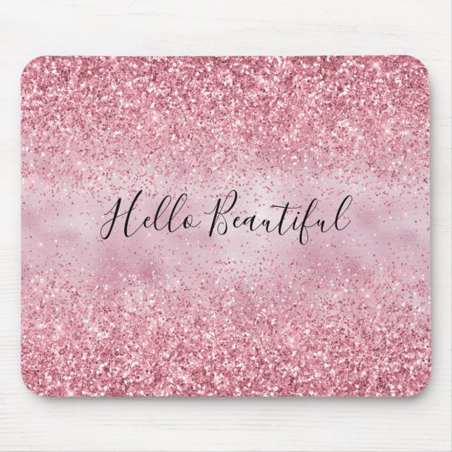 Girly Pink Glam Glitter sparkle Mouse Pad (Front)