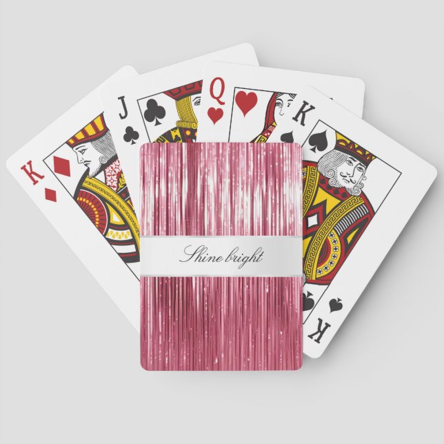 Girly Pink Glam Glitzy Tinsel Stripes  Poker Cards (Back)