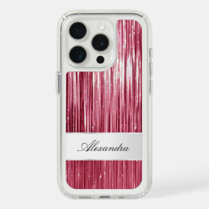 Girly Pink Glam Glitzy Tinsel Stripes  iPhone 15 Pro Case