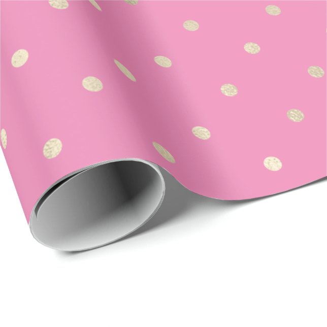 Girly Pink Glam Gold Dots Wrapping Paper (Roll Corner)