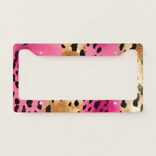 Girly Pink Glam Gold Leopard Print abstract License Plate Frame