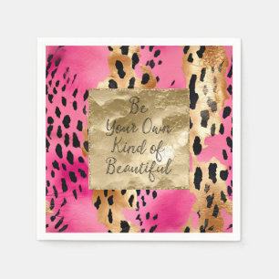 Girly Pink Glam Gold Leopard Print abstract Napkins