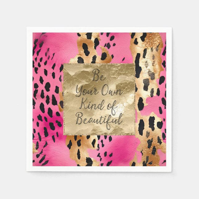 Girly Pink Glam Gold Leopard Print abstract Napkins (Front)