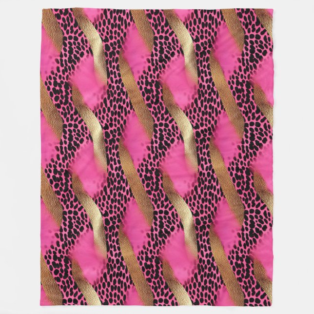 Girly Pink Glam Gold Leopard Print Fleece Blanket (Front)