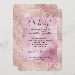 Girly Pink Glam Gold Leopard Print Invitation