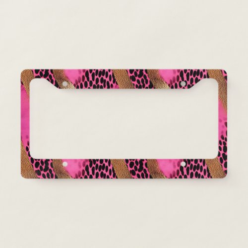 Girly Pink Glam Gold Leopard Print License Plate Frame