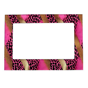 Girly Pink Glam Gold Leopard Print Magnetic Frame
