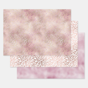 Girly Pink Glam Gold Leopard Print Wrapping Paper Sheets