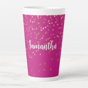 Girly Pink Glam Gold Sparkle Confetti Personalized Latte Mug