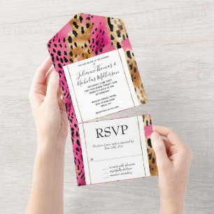 Girly Pink Glam Leopard Print All In One Invitation