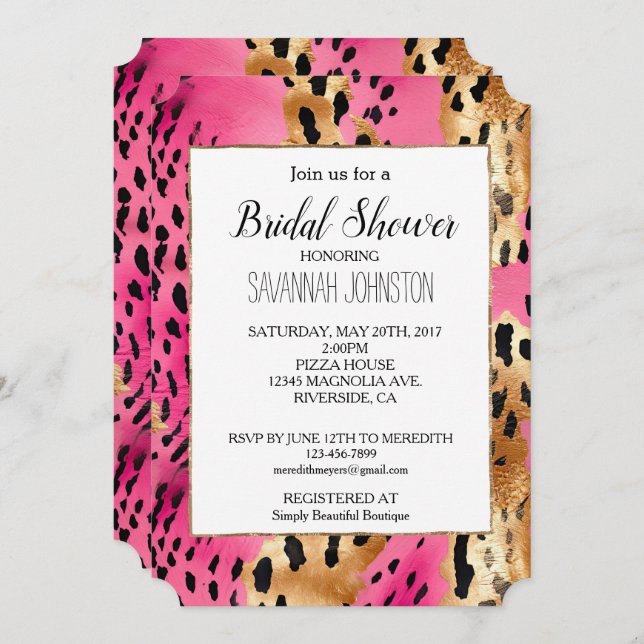 Girly Pink Glam Leopard Print Invitation (Front/Back)
