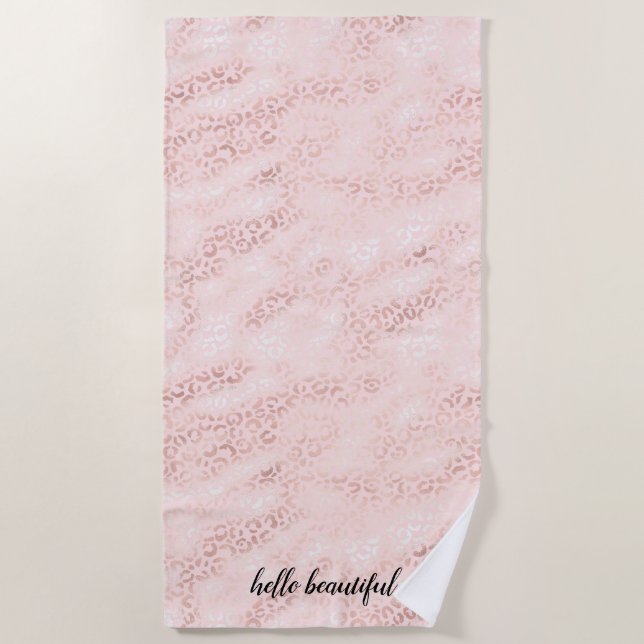 Girly Pink Glam Leopard Print Ombre Beach Towel (Front)