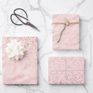 Girly Pink Glam Leopard Print Ombre Glitter Wrapping Paper Sheets