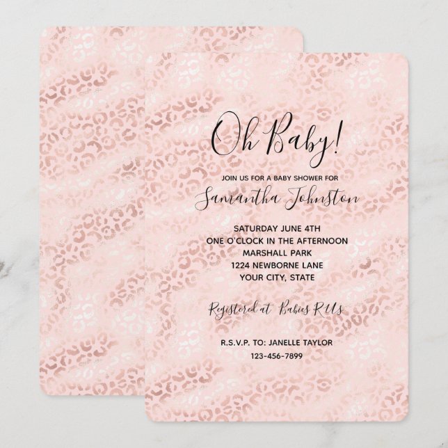 Girly Pink Glam Leopard Print Ombre Invitation (Front/Back)