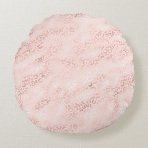 Girly Pink Glam Leopard Print Ombre Round Pillow