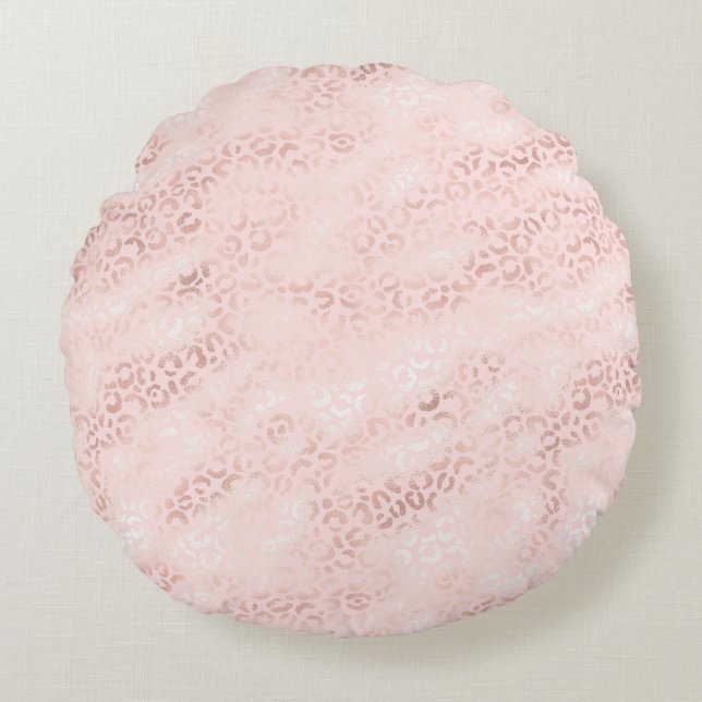 Girly Pink Glam Leopard Print Ombre Round Pillow (Front)